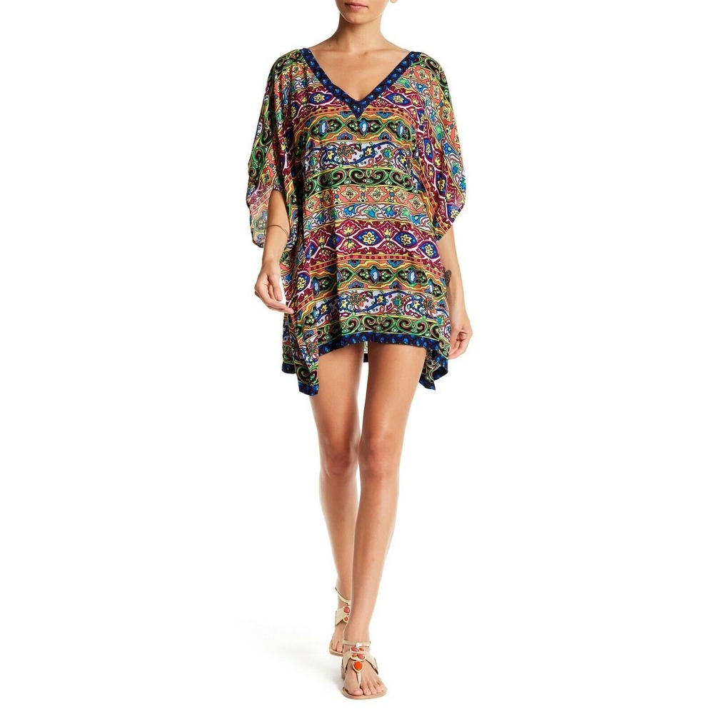 Nanette Lepore 3/4 Sleeve Print Caftan Swim cover up Size Small S NEW